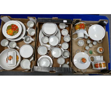 A large collection of Midwinter Stonehenge patterned mid century dinnerware including tea and coffee pots, tureens, dinner pl