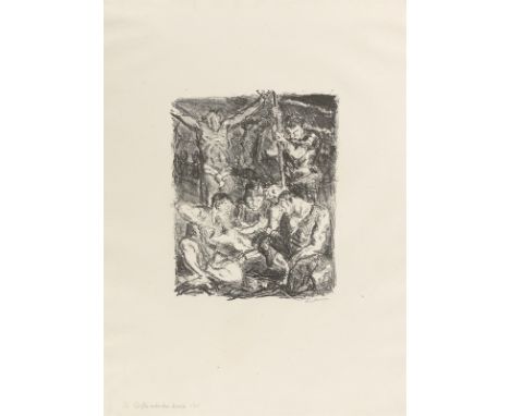 (See English version below)„Die Würfler unter dem Kreuz“. 1911/1917Lithografie auf Bütten.  30&nbsp;×&nbsp;24&nbsp;cm (60,7&n