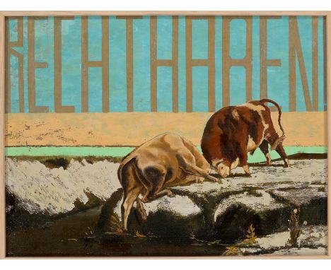 (See English version below)„Rechthaben“. Öl auf Leinwand.  38&nbsp;×&nbsp;50&nbsp;cm ( 15&nbsp;×&nbsp;19 ⅝&nbsp;in.). [3285]Z