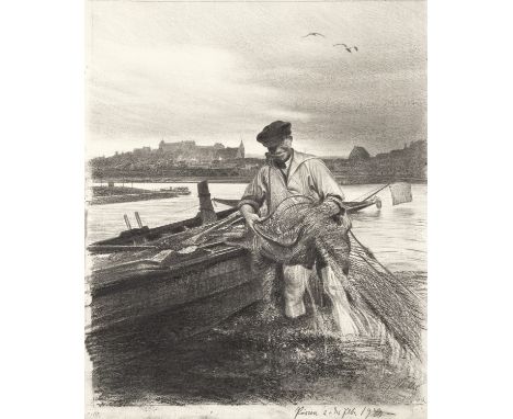 (See English version below)„Fischer bei Pirna an der Elbe“. 1940Kohle auf Velin.  53,3&nbsp;×&nbsp;39,7&nbsp;cm ( 21&nbsp;×&n