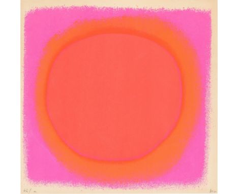 (See English version below)„rot - orange“ / „blau - schwarz“. 19642 Farbserigrafien, jeweils auf Papier.  22,5&nbsp;×&nbsp;23