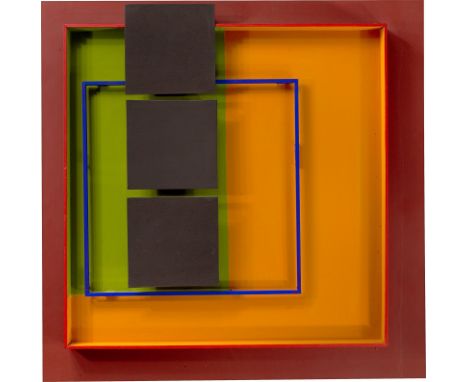 (See English version below)Ohne Titel. 1993Acryl auf Holzrelief auf Hartfaser montiert, im Künstlerrahmen.  54,7&nbsp;×&nbsp;