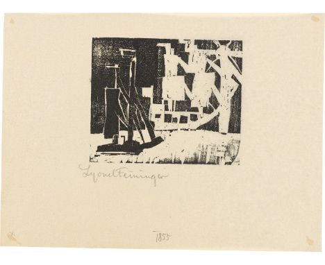 (See English version below)„Schiffe und Sonne, 4“. 1918Holzschnitt auf Seidenpapier.  10&nbsp;×&nbsp;11,8&nbsp;cm (19&nbsp;×&