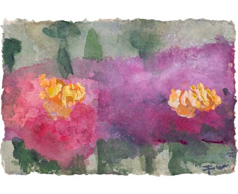 (See English version below)„Rosen“. Aquarell und Deckweiß auf Papier.  10&nbsp;×&nbsp;15,1&nbsp;cm ( 3&nbsp;⅞&nbsp;×&nbsp;6&n