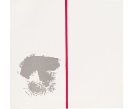 (See English version below)„Ohne Titel mit „rotem Strich““. 1970Farbserigrafie auf Chromolux-Karton. 55,5&nbsp;×&nbsp;26,8&nb