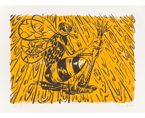 (See English version below)„Malerbiene“. 1993Farbserigrafie auf Velin.  49,5&nbsp;×&nbsp;69&nbsp;cm (60&nbsp;×&nbsp;80&nbsp;c
