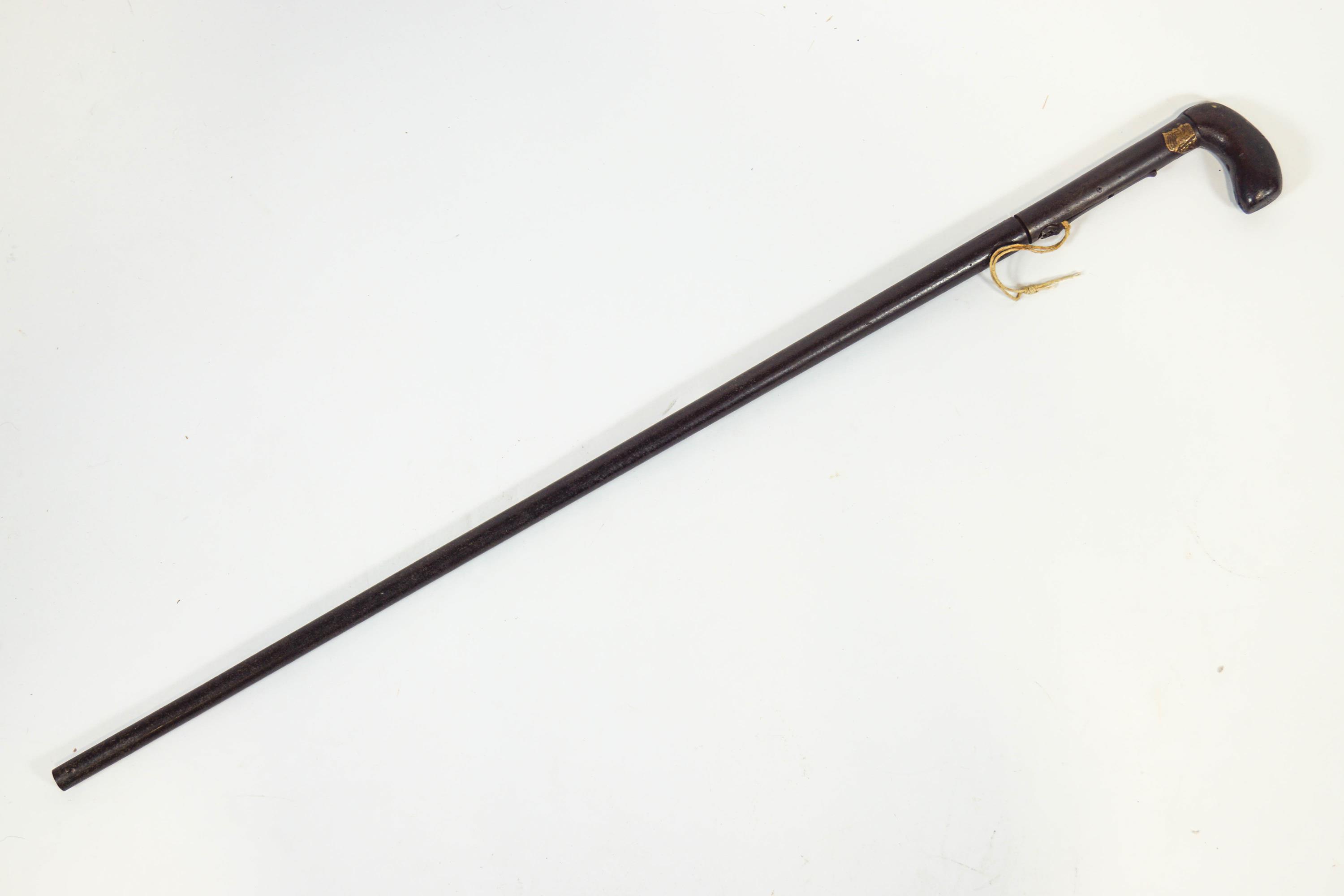 A 19th Century percussion walking stick gun, overall 88cm long