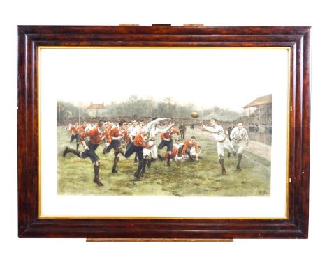 A coloured print, A Rugby match, after W B Wollen, 56cm x 83cm