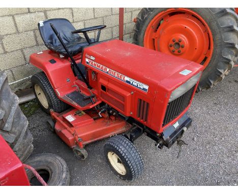 A Yanmar YM14 Twin-cylinder Diesel-engined Ride-on Mower with 4 ft cut approx. triple-rotor mid-mounted cutting deck. 6 forwa