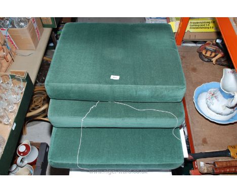 Three green cushion seats. 25" x 21" x 3" deep.