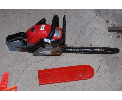 A Mitox chainsaw 3814 with chain guard.