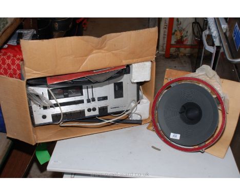 A 15 ohms base type boxed speaker and a Tandberg TCD320 amp.