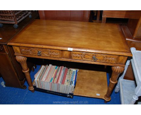 A two drawer hall table with shelf. 42" x 23" x 31" high.