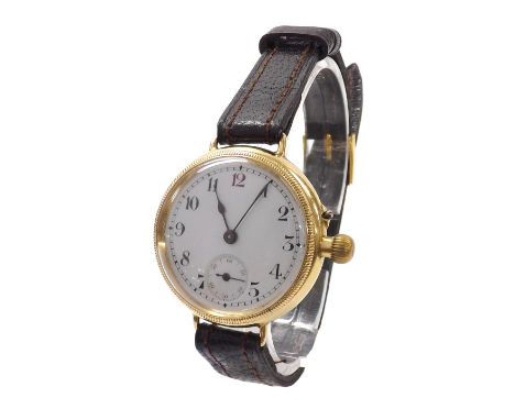 18ct Borgel cased wire-lug gentleman's wristwatch, import hallmarks London 1911, circular enamel dial with Arabic numerals, r