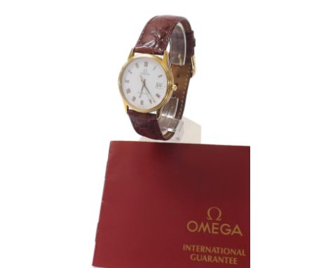 Omega Seamaster 9ct gentleman's dress watch, ref. 196775 BZ, circa 1988, circular white dial with Roman numerals, outer minut