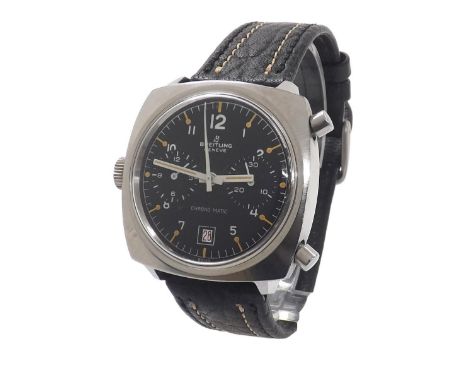 Breitling Chrono-Matic stainless steel gentleman's wristwatch, ref. 2111, circa 1969, with a military type black dial, with A