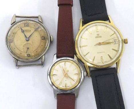 Roamer Rotodate automatic gold plated and stainless steel gentleman's wristwatch, silvered dial with gilt Arabic twelve, six 