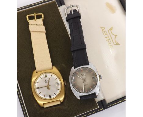 Astral Electronic gold plated and stainless steel gentleman's wristwatch, circular silvered dial with baton makers, minute ma