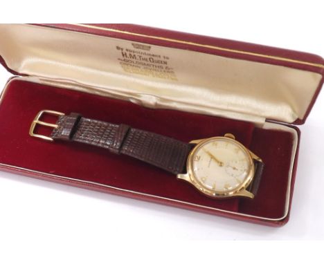 Smiths for Garrard 9ct gentleman's wristwatch, Birmingham 1961, circular silvered dial with gilt Arabic numerals and hour mar