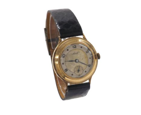 Avia 9ct gentleman's wristwatch, Birmingham 1920, circular silvered dial with Arabic chapter, dot hour markers, subsidiary se