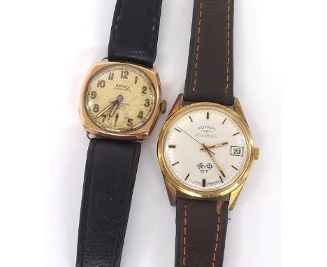 Rotary Super-Sports 9ct cushion cased wire-lug gentleman's wristwatch, London 1943, circular dial with Arabic numerals, inner