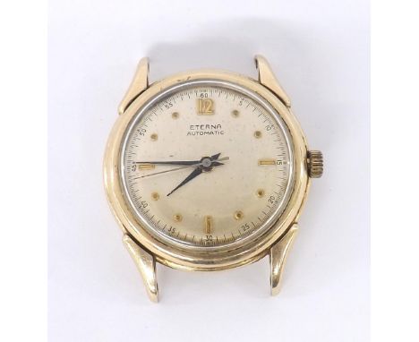 Eterna automatic 'bumper' gold filled gentleman's wristwatch, circular silvered dial with Arabic twelve, baton and dot marker