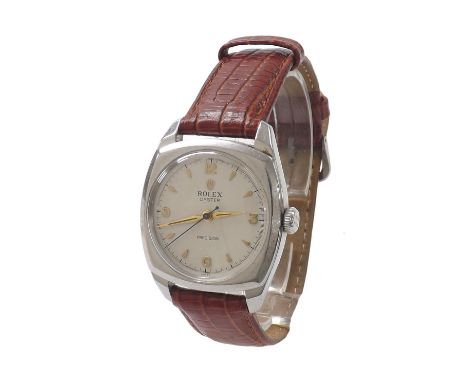 Rolex Oyster Precision stainless steel gentleman's wristwatch, ref. 4647, circa 1947, serial no. 556xxx, silver dial with app