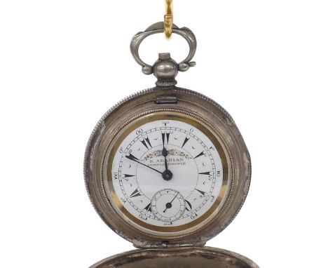 Turkish market silver (08.00) engine turned lever hunter pocket watch, the movement signed R. Arabian, Constantinople, signed