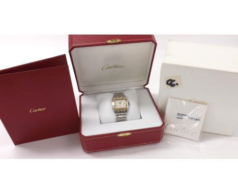Cartier Santos mid-size gold and stainless steel automatic bracelet watch, ref. 2319, serial no. 4096xxxx,  32mm - **with Car