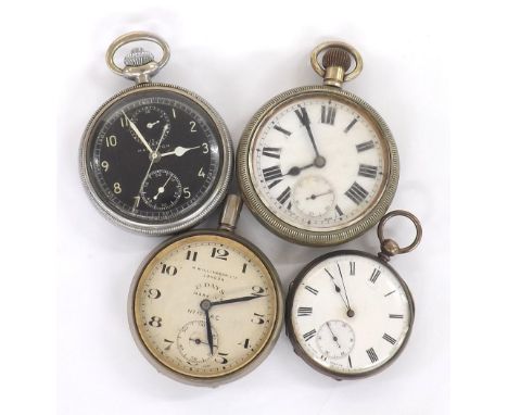 Hamilton push button centre second chronograph nickel cased pocket watch, signed P15843 Model 23 19 jewel adj. to temp. & 3 p