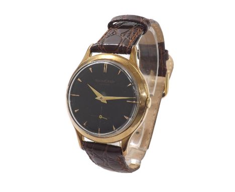 Jaeger LeCoultre 'bumper' automatic 9ct gentleman's wristwatch, London 1956, black dial with applied baton markers, subsidiar