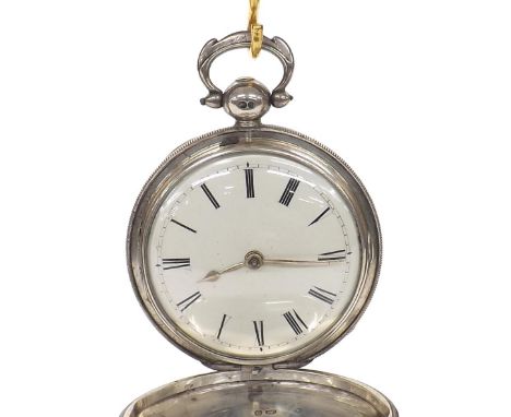 Silver fusee verge hunter pocket watch, London 1833, the movement signed Westbeech, Bath no. 13314, with foliate engraved bal