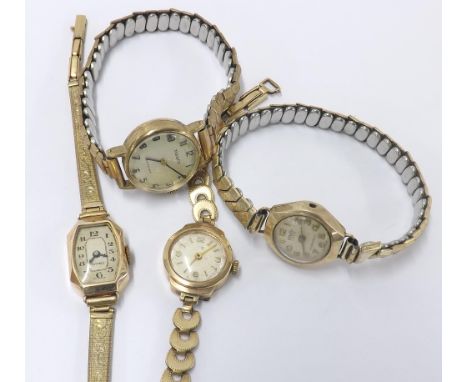 9ct lady's quartz bracelet watch, gold plated bracelet; together with a Tivoli 9ct lady's bracelet watch, gold plated bracele