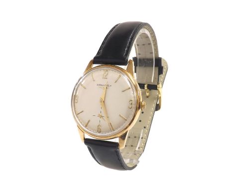 Longines 9ct gentleman's wristwatch, London 1964, silvered dial with Arabic quarter numerals, baton markers, dauphine hands a
