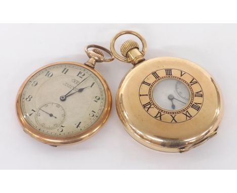 Swiss Pleiade gold plated lever dress pocket watch, engine turned case, 46mm; together with an Elgin gold plated lever half h