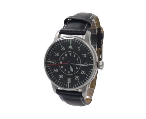 Poljot Military style stainless steel gentleman's wristwatch, no. 0009/1000, black dial with luminous inner Arabic numerals, 
