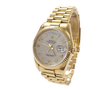 Rolex Oyster Perpetual Day-Date 18ct gentleman's bracelet watch, ref. 18238, circa 1989, serial no. L39xxxx, fluted bezel, br