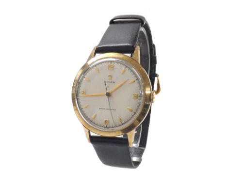 Rolex 9ct gentleman's wristwatch, Birmingham 1952, circular silvered dial with Arabic quarter numerals, baton markers and cen