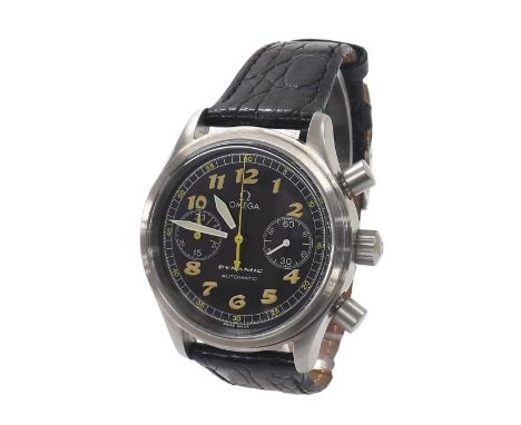 Omega Dynamic chronograph automatic stainless steel gentleman's wristwatch, ref. 175.0310, circa 1995, the black dial with lu