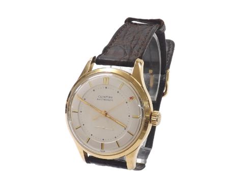 Clinton Electromatic gold plated and stainless steel gentleman's wristwatch, circular silvered dial with baton markers, inner