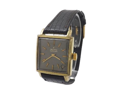 Zenith automatic square cased gold plated and stainless steel gentleman's wristwatch, square grey dial with baton markers, da