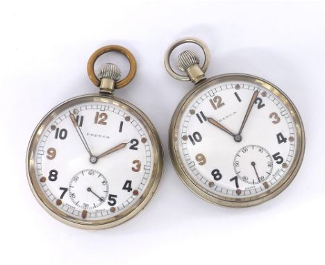 Frenca WWII British Military Army issue nickel cased lever pocket watch, 15 jewel movement stamped 'B 105', signed dial with 