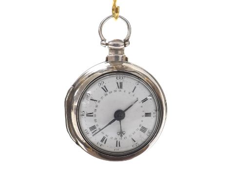 Silver fusee verge calendar pair cased pocket watch, the movement signed J. LL Wynne, Alresford, no. 291, with pierced engrav