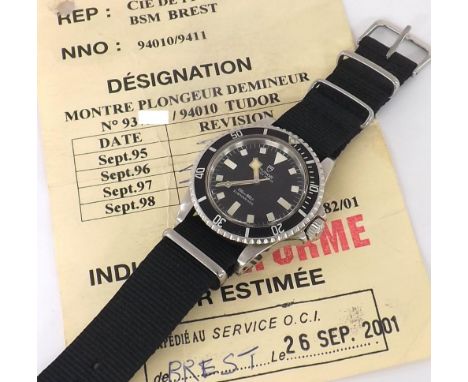Rare Tudor Oyster Prince Submariner 'Marine Nationale' stainless steel gentleman's wristwatch, ref. 94010, circa 1980, serial
