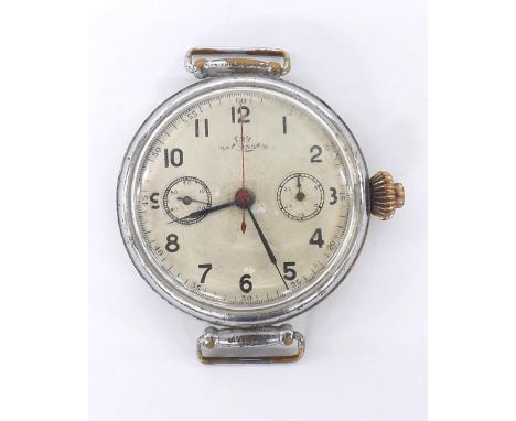 Russian UM Kupoba over-sized single push button chronograph nickel cased gentleman's wristwatch, circa 1941, silvered dial wi