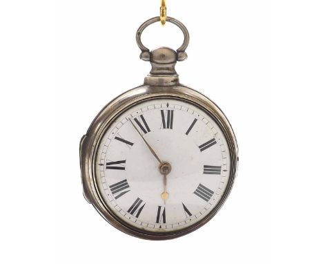 George IV silver pair cased verge pocket watch, Birmingham 1825, unsigned fusee movement with flat steel three-arm balance an