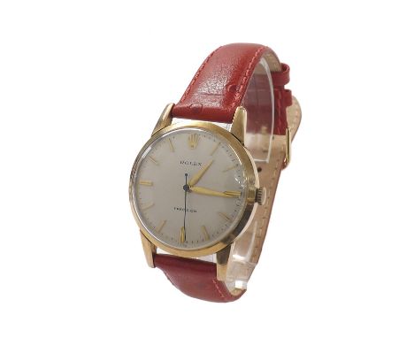 Rolex Precision 9ct gentleman's wristwatch, Edinburgh 1960, silvered dial with baton markers and centre seconds, 17 jewel mov