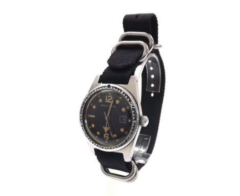 Smiths Astral Diver's stainless steel gentleman's wristwatch, circular black dial with Arabic twelve and six, dot and baton m
