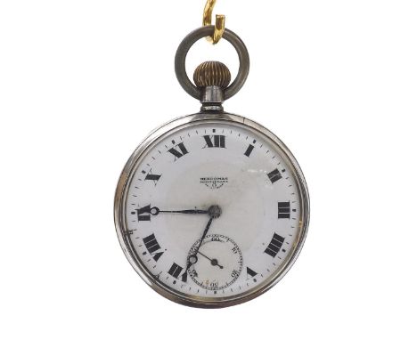 Silver Hebdomas Patent 8 day pocket watch, import hallmarks London 1917, the dial with bold Roman numerals, outer minute mark