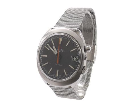 Omega Chronostop stainless steel gentleman's bracelet watch, ref. 146.009, circa 1970,  grey dial with applied baton markers,